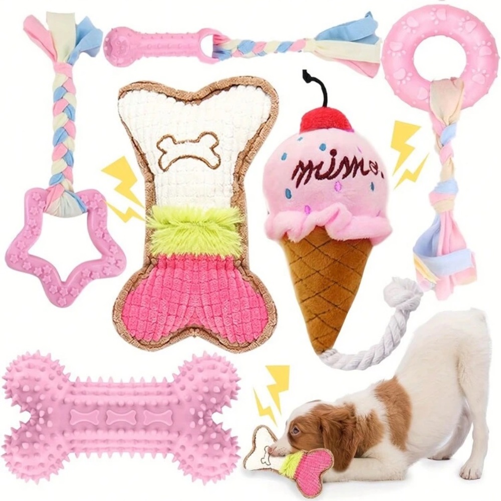 6pcs/Set Small Dog Teething Toys, Chewing Toys For Small Breed Dogs With Rope